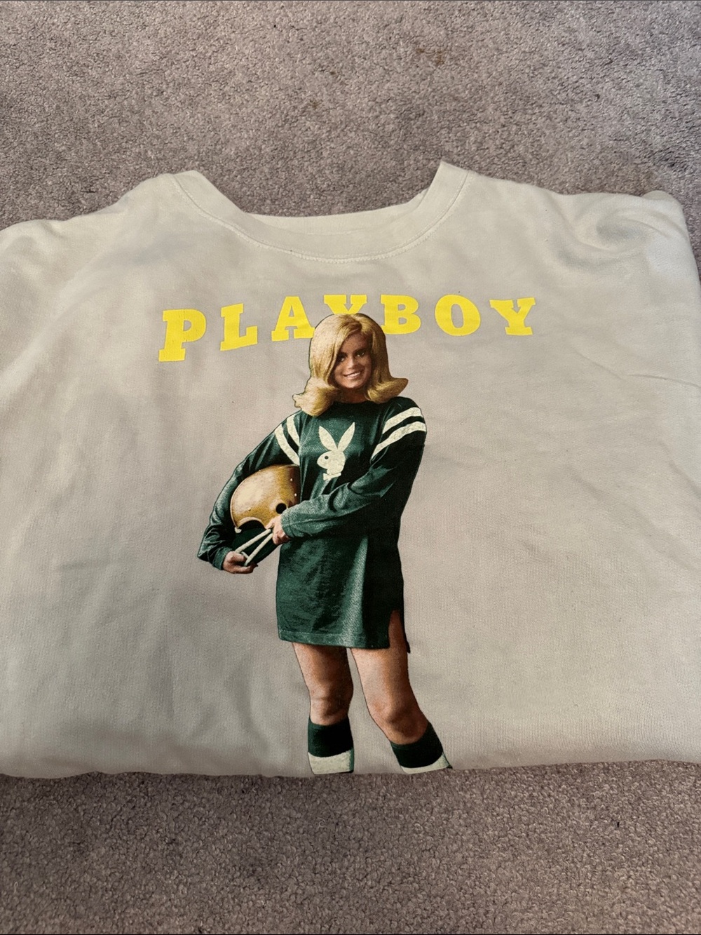 Playboy Men’s Graphic Long Sleeve Top in Cream with Yellow Logo Football